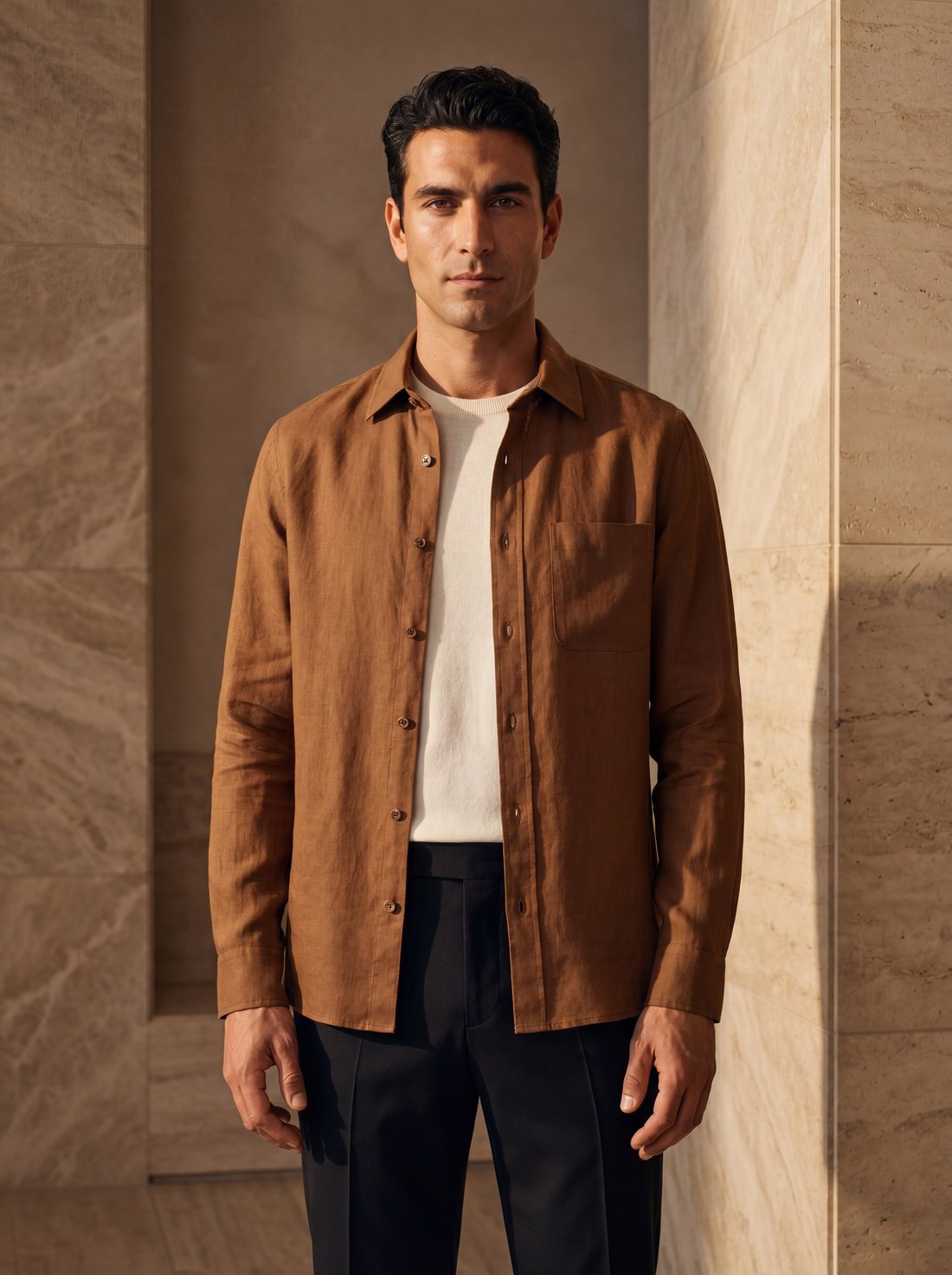 Linen Overshirt in Tobacco