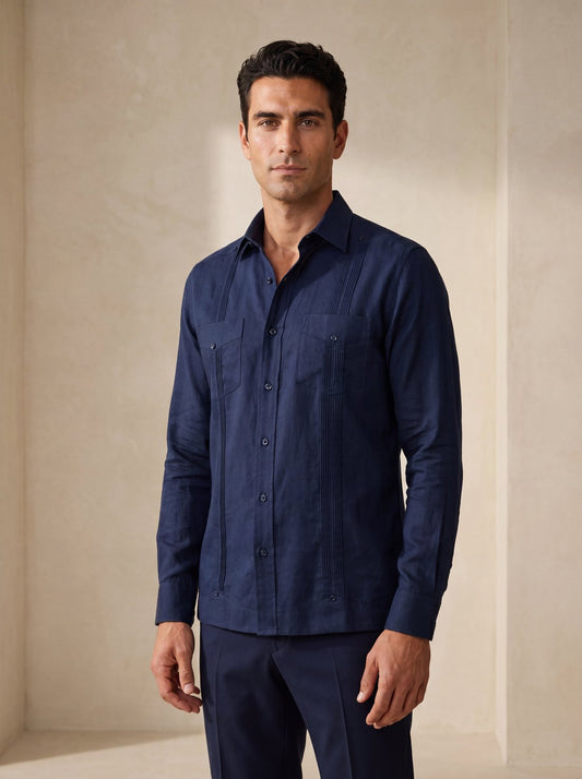 Guayabera Shirt in Navy