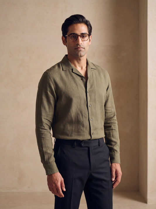 Camp-Collar Shirt in Olive