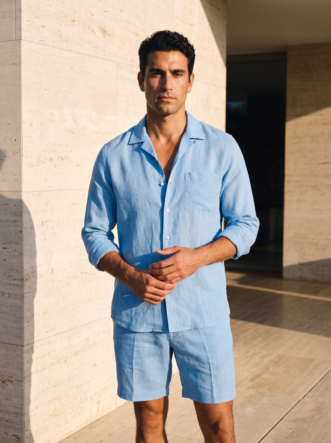 Linen Short in Sky