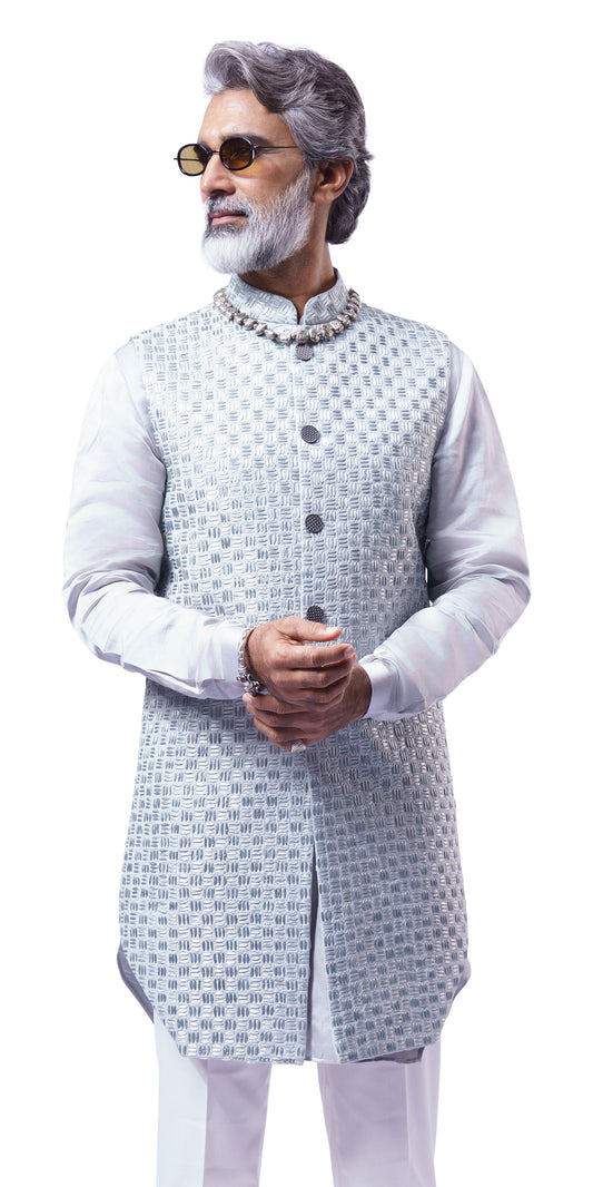 Steel Grey Tetris Dual Tone Long Jacket
