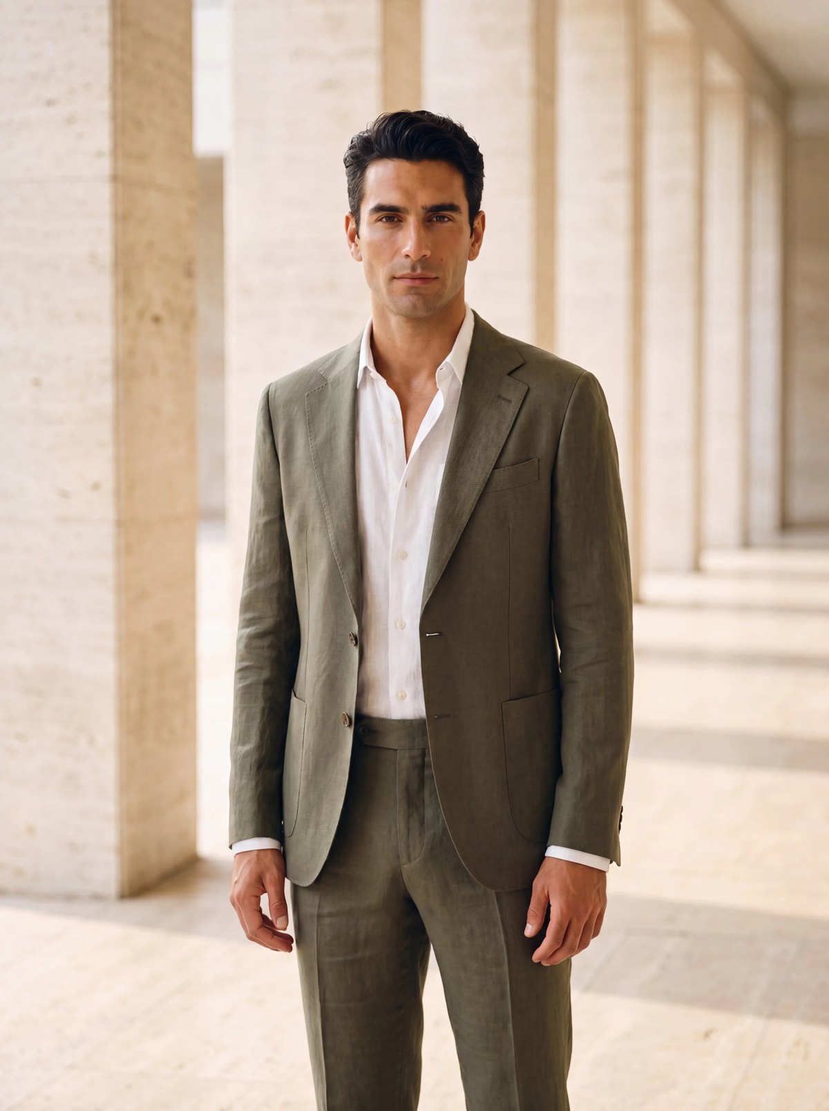 Linen Suit in Olive
