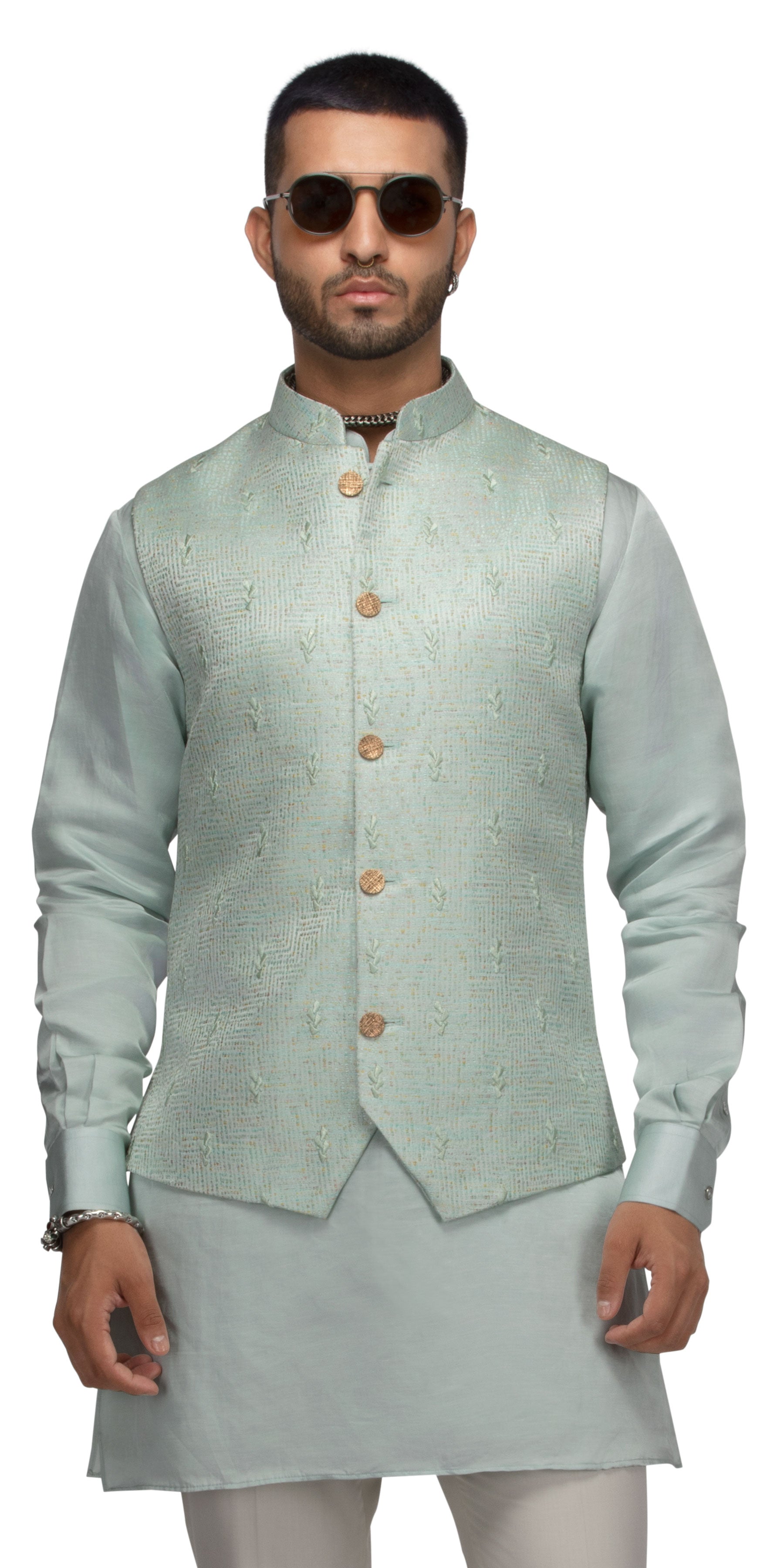 Tonal Spade Waistcoat Bundi And Matching Silk Kurta