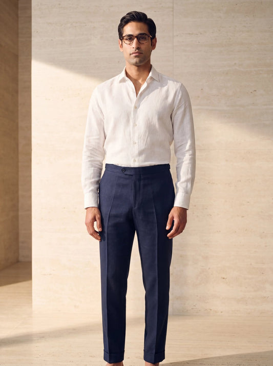 Wool-Linen Trouser in Navy