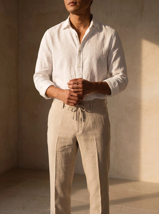 Drawstring Linen Trouser in Sand