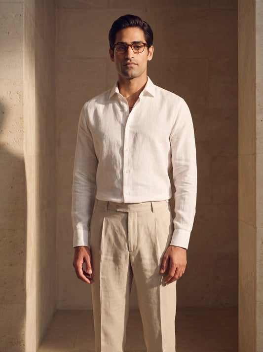 Pleated Linen Trouser in Stone