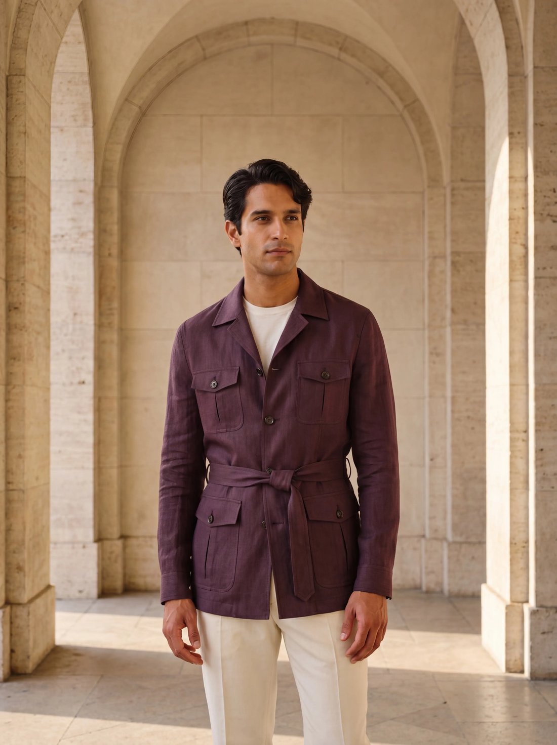 Herringbone Safari Jacket in Aubergine