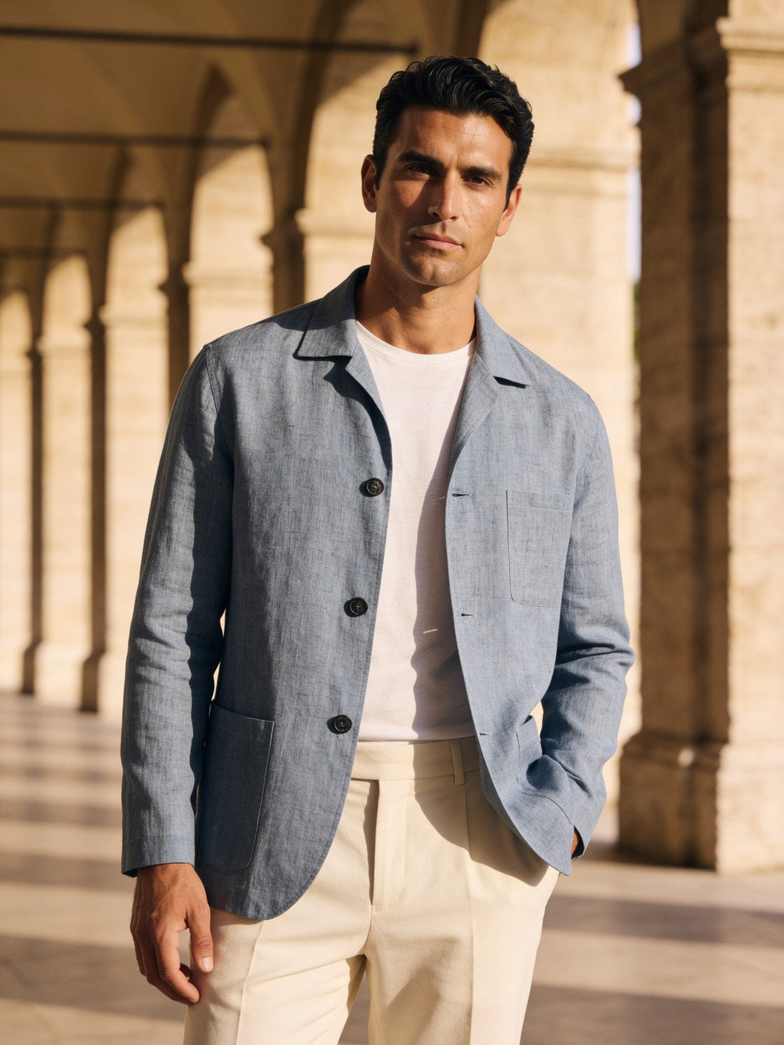 Linen Shirt Jacket in Sky