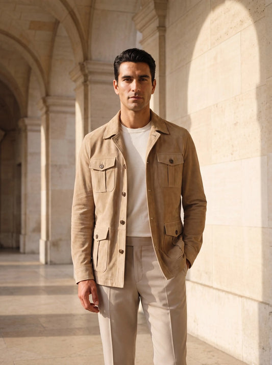 Suede Safari Jacket in Sand
